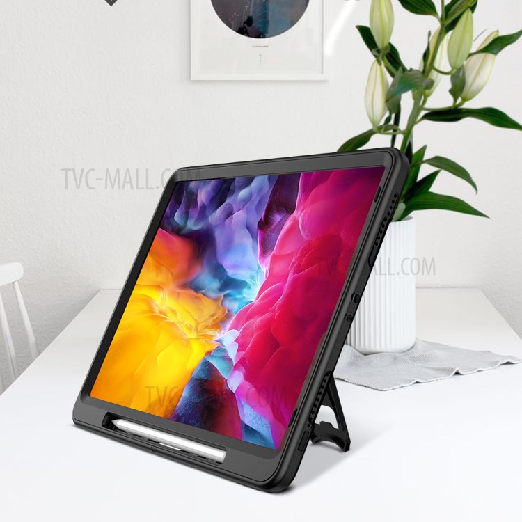 360° Swivel Handy Strap Kickstand PC + Silicone Combo Tablet Case with Shoulder Strap for iPad Pro 11-inch (2020)/(2018) - Black-22
