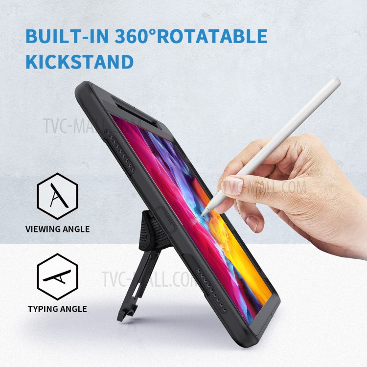 360° Swivel Handy Strap Kickstand PC + Silicone Combo Tablet Case with Shoulder Strap for iPad Pro 11-inch (2020)/(2018) - Black-26