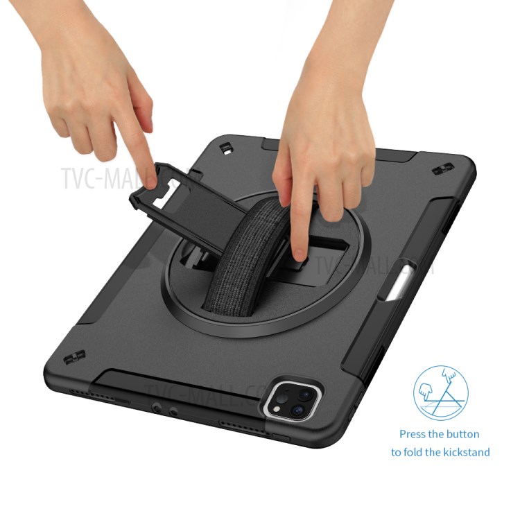 360° Swivel Handy Strap Kickstand PC + Silicone Combo Tablet Case with Shoulder Strap for iPad Pro 11-inch (2020)/(2018) - Black-27