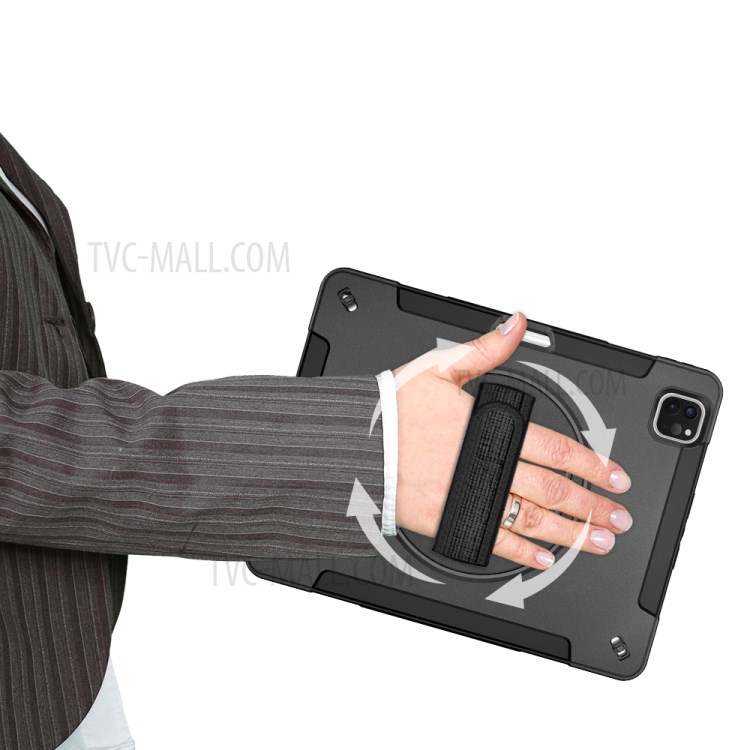 360° Swivel Handy Strap Kickstand PC + Silicone Combo Tablet Case with Shoulder Strap for iPad Pro 11-inch (2020)/(2018) - Black-28