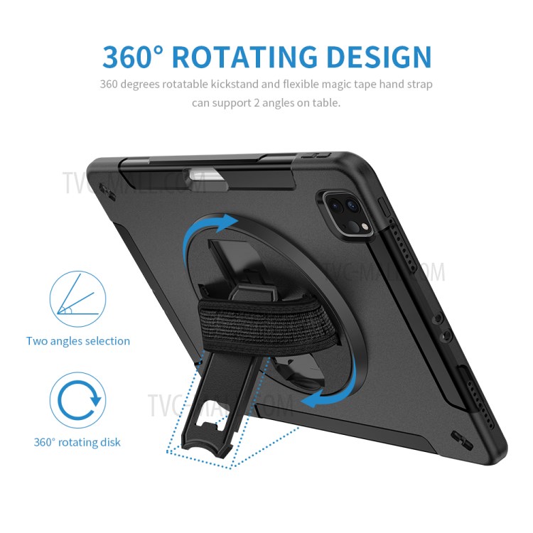 360° Swivel Handy Strap Kickstand PC + Silicone Combo Tablet Case with Shoulder Strap for iPad Pro 11-inch (2020)/(2018) - Black-29