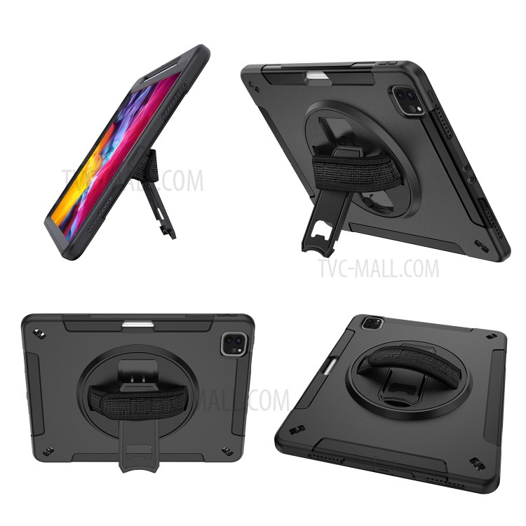 360° Swivel Handy Strap Kickstand PC + Silicone Combo Tablet Case with Shoulder Strap for iPad Pro 11-inch (2020)/(2018) - Black-31