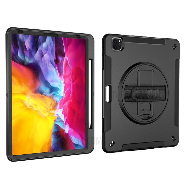 360° Swivel Handy Strap Kickstand PC + Silicone Combo Tablet Case with Shoulder Strap for iPad Pro 11-inch (2020)/(2018) - Black-4