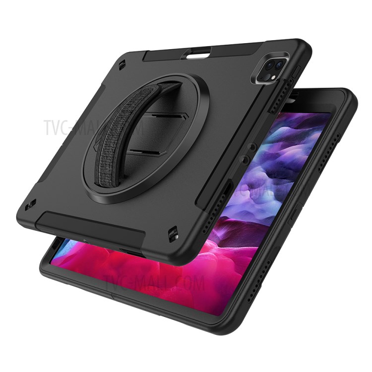 360° Swivel Handy Strap Kickstand PC + Silicone Combo Tablet Case with Shoulder Strap for iPad Pro 11-inch (2020)/(2018) - Black-5