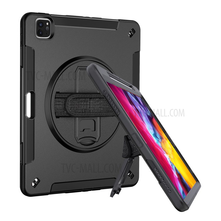 360° Swivel Handy Strap Kickstand PC + Silicone Combo Tablet Case with Shoulder Strap for iPad Pro 11-inch (2020)/(2018) - Black-6