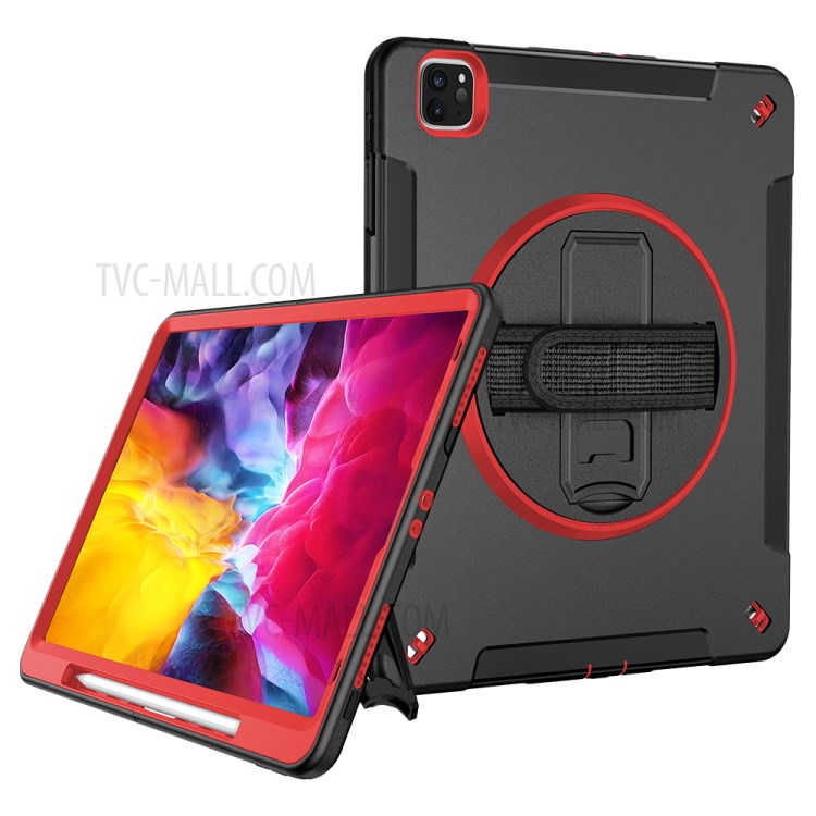 360° Swivel Handy Strap Kickstand PC + Silicone Combo Tablet Case with Shoulder Strap for iPad Pro 11-inch (2020)/(2018) - Rose-2