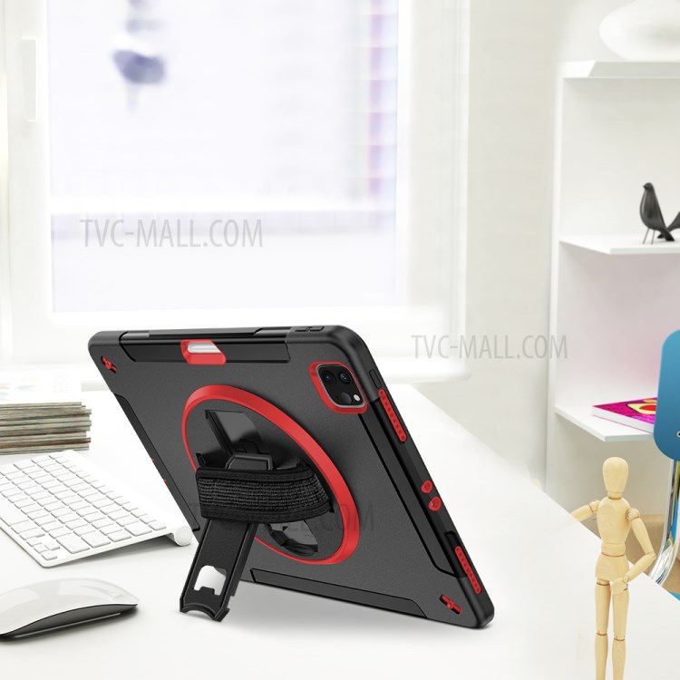 360° Swivel Handy Strap Kickstand PC + Silicone Combo Tablet Case with Shoulder Strap for iPad Pro 11-inch (2020)/(2018) - Rose-20