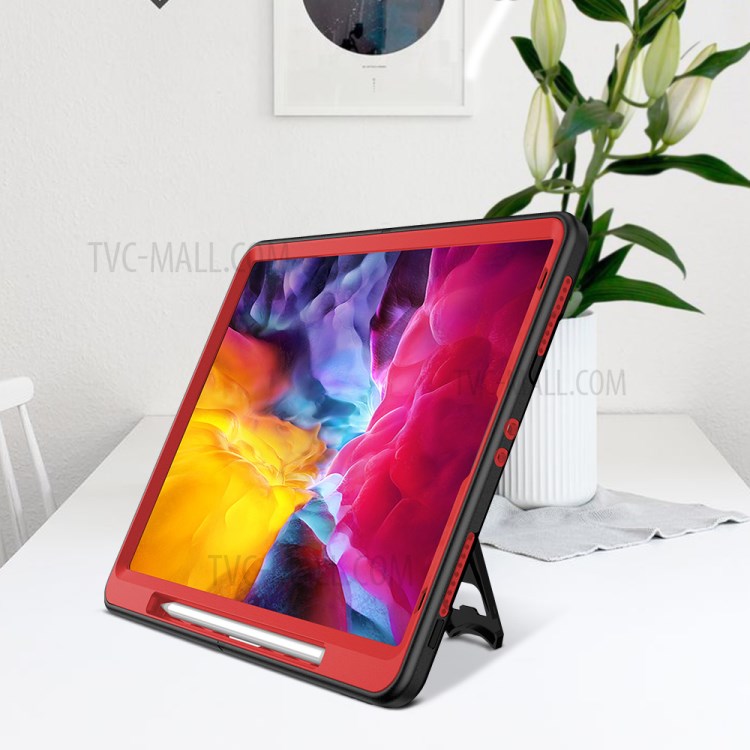 360° Swivel Handy Strap Kickstand PC + Silicone Combo Tablet Case with Shoulder Strap for iPad Pro 11-inch (2020)/(2018) - Rose-22