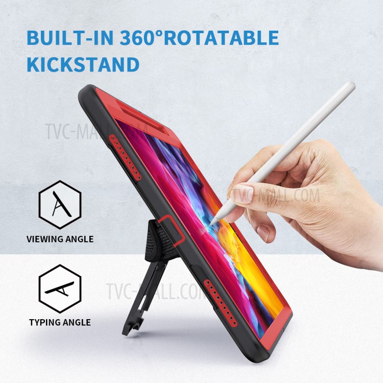 360° Swivel Handy Strap Kickstand PC + Silicone Combo Tablet Case with Shoulder Strap for iPad Pro 11-inch (2020)/(2018) - Rose-26