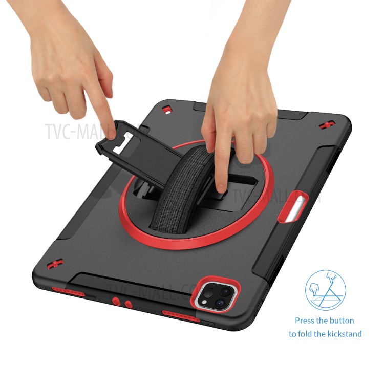 360° Swivel Handy Strap Kickstand PC + Silicone Combo Tablet Case with Shoulder Strap for iPad Pro 11-inch (2020)/(2018) - Rose-27