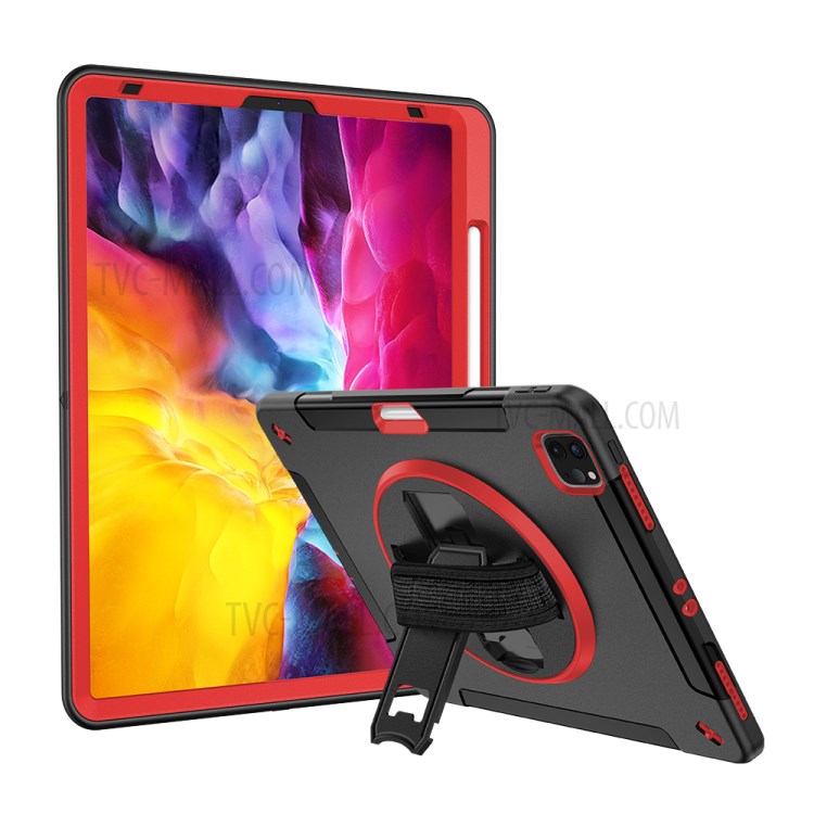 360° Swivel Handy Strap Kickstand PC + Silicone Combo Tablet Case with Shoulder Strap for iPad Pro 11-inch (2020)/(2018) - Rose-32