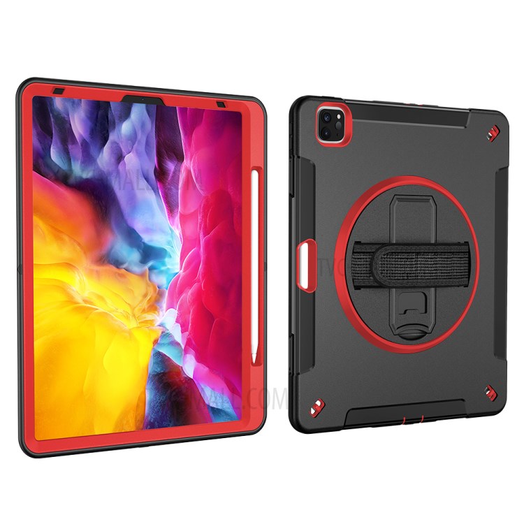 360° Swivel Handy Strap Kickstand PC + Silicone Combo Tablet Case with Shoulder Strap for iPad Pro 11-inch (2020)/(2018) - Rose-4