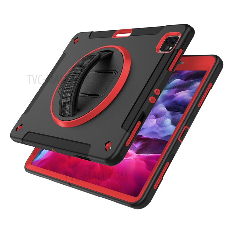 360° Swivel Handy Strap Kickstand PC + Silicone Combo Tablet Case with Shoulder Strap for iPad Pro 11-inch (2020)/(2018) - Rose-5