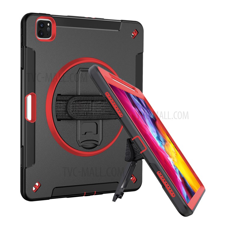 360° Swivel Handy Strap Kickstand PC + Silicone Combo Tablet Case with Shoulder Strap for iPad Pro 11-inch (2020)/(2018) - Rose-6