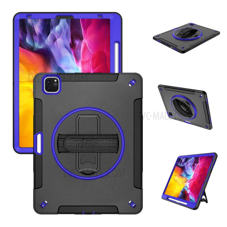 360° Swivel Handy Strap Kickstand PC + Silicone Combo Tablet Case with Shoulder Strap for iPad Pro 11-inch (2020)/(2018) - Blue-1