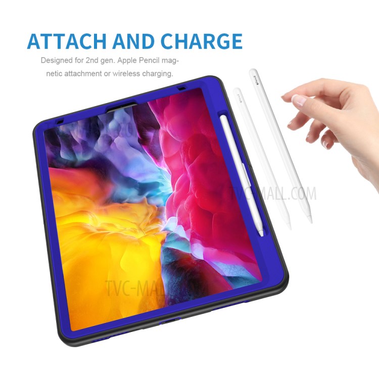 360° Swivel Handy Strap Kickstand PC + Silicone Combo Tablet Case with Shoulder Strap for iPad Pro 11-inch (2020)/(2018) - Blue-10