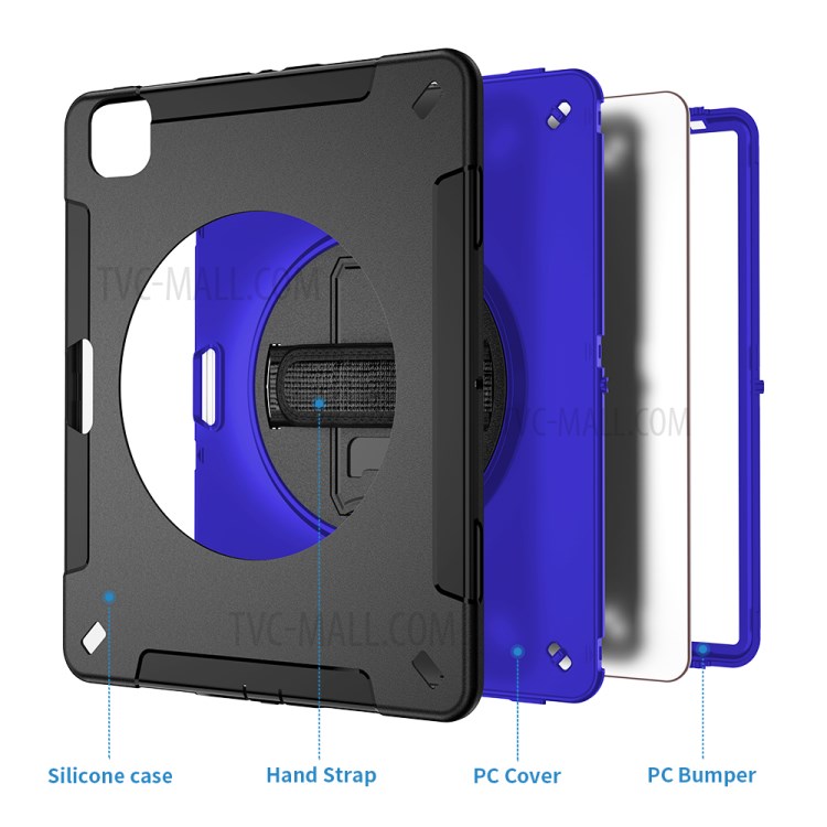 360° Swivel Handy Strap Kickstand PC + Silicone Combo Tablet Case with Shoulder Strap for iPad Pro 11-inch (2020)/(2018) - Blue-16
