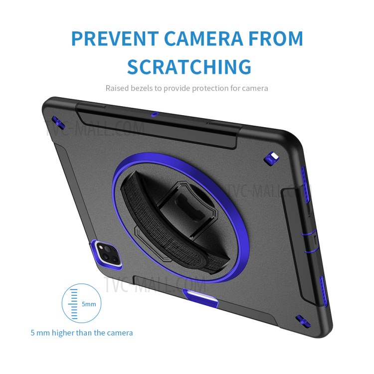 360° Swivel Handy Strap Kickstand PC + Silicone Combo Tablet Case with Shoulder Strap for iPad Pro 11-inch (2020)/(2018) - Blue-18