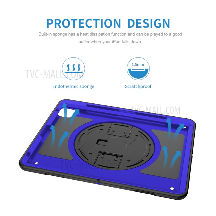 360° Swivel Handy Strap Kickstand PC + Silicone Combo Tablet Case with Shoulder Strap for iPad Pro 11-inch (2020)/(2018) - Blue-19