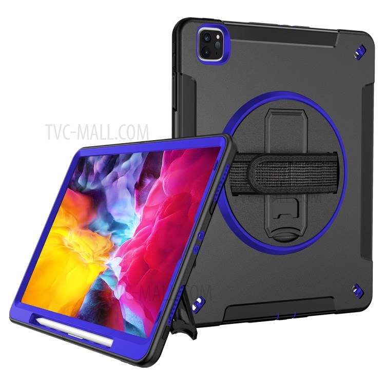 360° Swivel Handy Strap Kickstand PC + Silicone Combo Tablet Case with Shoulder Strap for iPad Pro 11-inch (2020)/(2018) - Blue-2