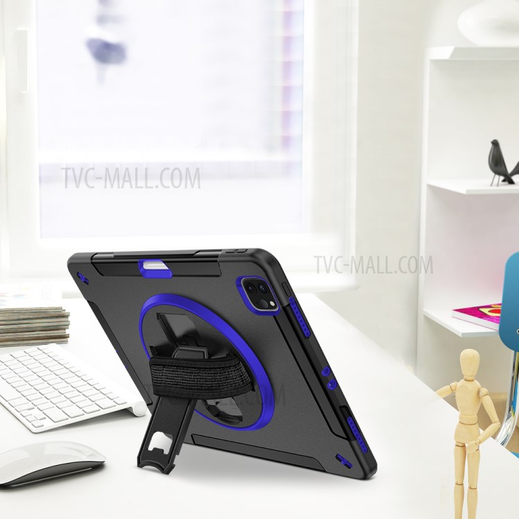360° Swivel Handy Strap Kickstand PC + Silicone Combo Tablet Case with Shoulder Strap for iPad Pro 11-inch (2020)/(2018) - Blue-20