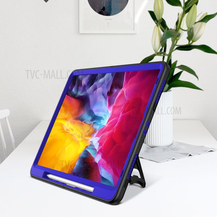 360° Swivel Handy Strap Kickstand PC + Silicone Combo Tablet Case with Shoulder Strap for iPad Pro 11-inch (2020)/(2018) - Blue-22