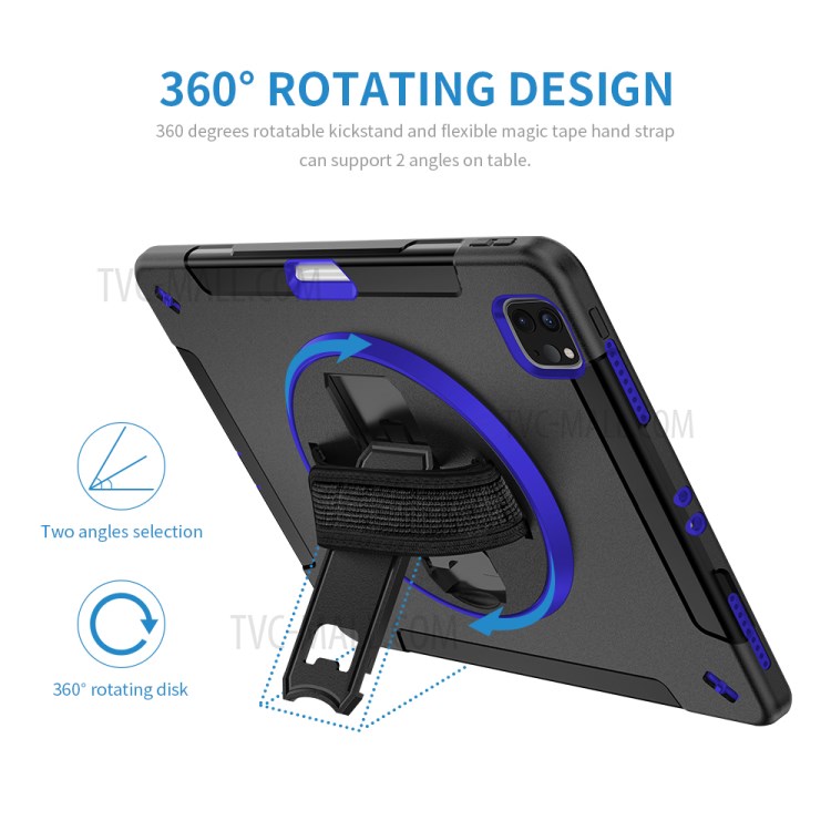 360° Swivel Handy Strap Kickstand PC + Silicone Combo Tablet Case with Shoulder Strap for iPad Pro 11-inch (2020)/(2018) - Blue-29
