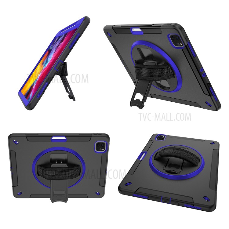 360° Swivel Handy Strap Kickstand PC + Silicone Combo Tablet Case with Shoulder Strap for iPad Pro 11-inch (2020)/(2018) - Blue-31