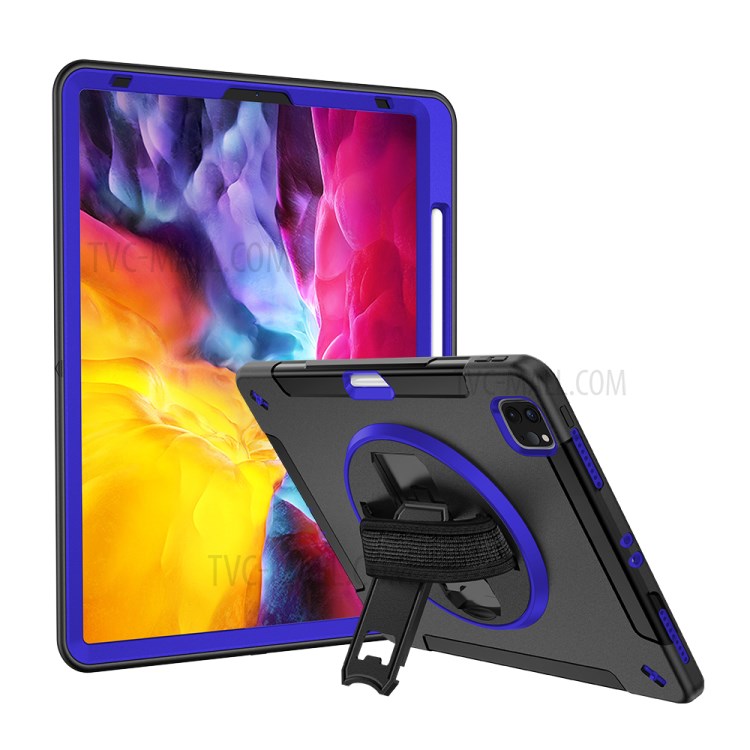 360° Swivel Handy Strap Kickstand PC + Silicone Combo Tablet Case with Shoulder Strap for iPad Pro 11-inch (2020)/(2018) - Blue-32