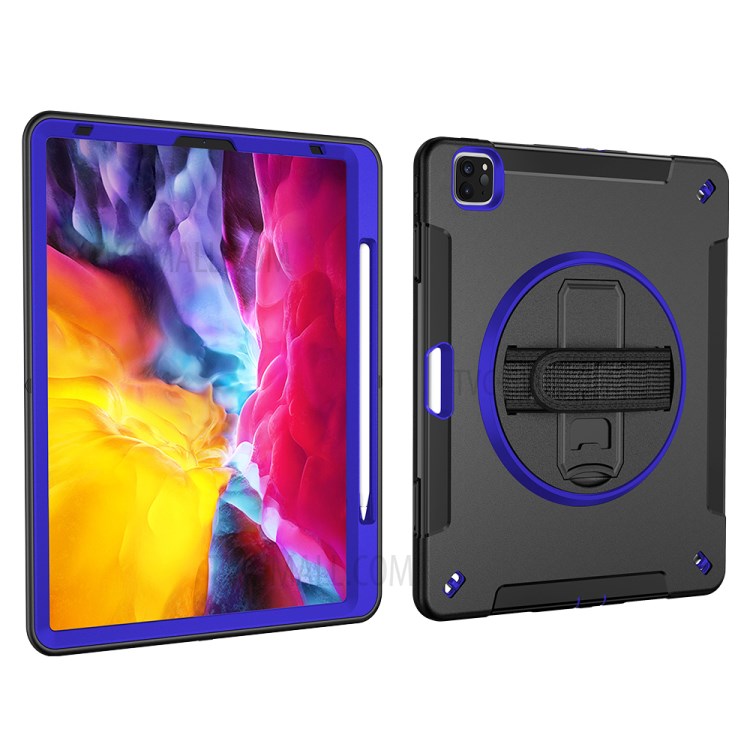 360° Swivel Handy Strap Kickstand PC + Silicone Combo Tablet Case with Shoulder Strap for iPad Pro 11-inch (2020)/(2018) - Blue-4