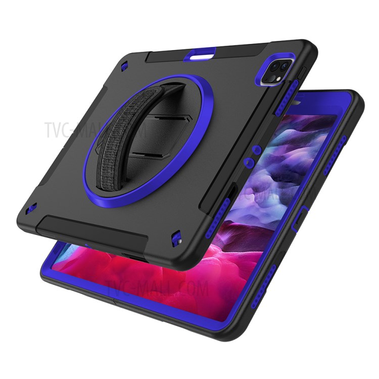 360° Swivel Handy Strap Kickstand PC + Silicone Combo Tablet Case with Shoulder Strap for iPad Pro 11-inch (2020)/(2018) - Blue-5