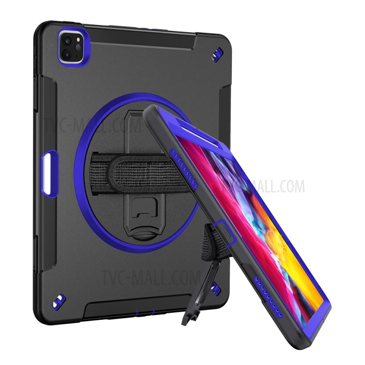 360° Swivel Handy Strap Kickstand PC + Silicone Combo Tablet Case with Shoulder Strap for iPad Pro 11-inch (2020)/(2018) - Blue-6