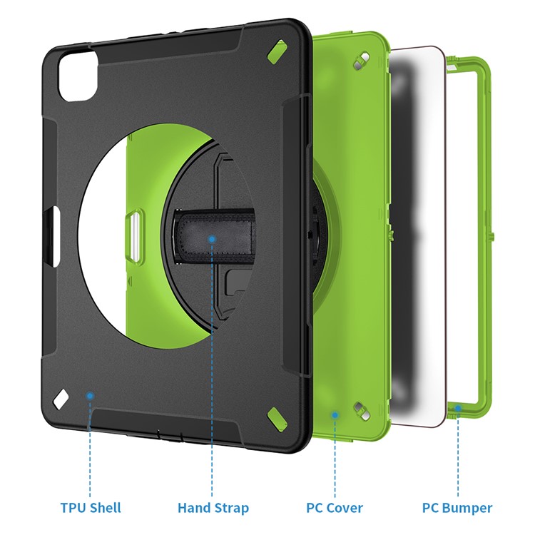 Pour IPad Pro 12,9 Pouces (2020) / (2020) / (2018) Sangle Pivotante À 360 Degrés Bande De Tablée PC + Tablette De Silicone Avec Bandoulière - Vert