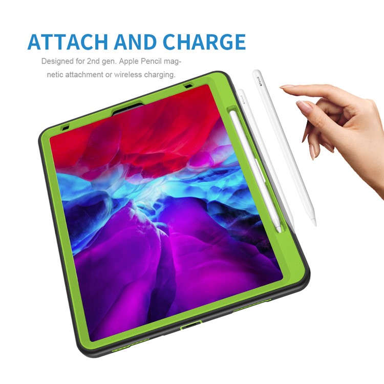 360° Swivel Handy Strap Kickstand PC + Silicone Hybrid Tablet Case with Shoulder Strap for iPad Pro 12.9-inch (2020)/(2018) - Green-6