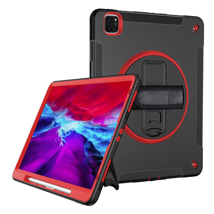 360° Swivel Handy Strap Kickstand PC + Silicone Hybrid Tablet Case with Shoulder Strap for iPad Pro 12.9-inch (2020)/(2018) - Rose-2