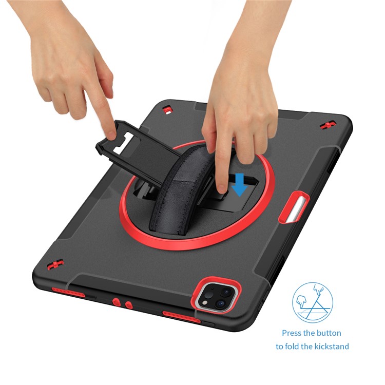 360° Swivel Handy Strap Kickstand PC + Silicone Hybrid Tablet Case with Shoulder Strap for iPad Pro 12.9-inch (2020)/(2018) - Rose-22
