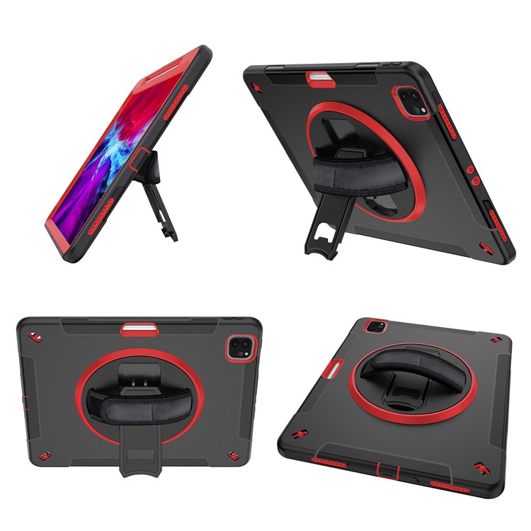 360° Swivel Handy Strap Kickstand PC + Silicone Hybrid Tablet Case with Shoulder Strap for iPad Pro 12.9-inch (2020)/(2018) - Rose-26