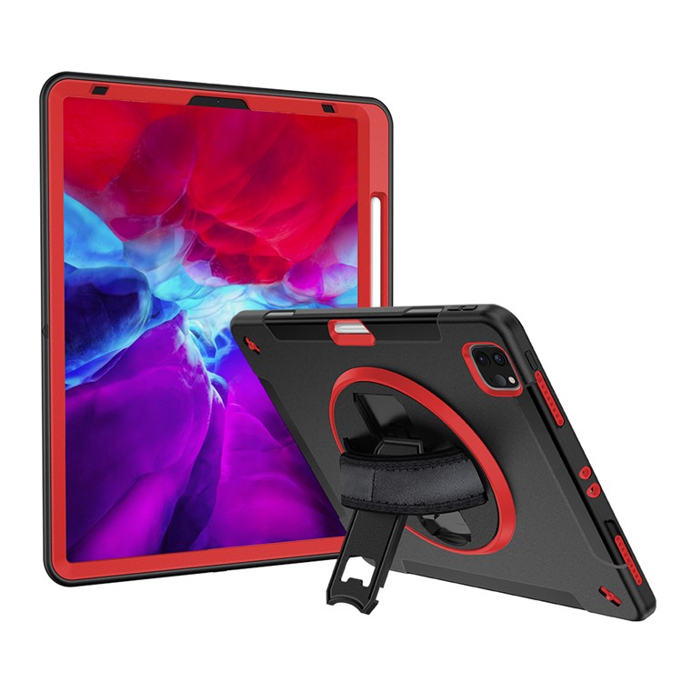 360° Swivel Handy Strap Kickstand PC + Silicone Hybrid Tablet Case with Shoulder Strap for iPad Pro 12.9-inch (2020)/(2018) - Rose-27