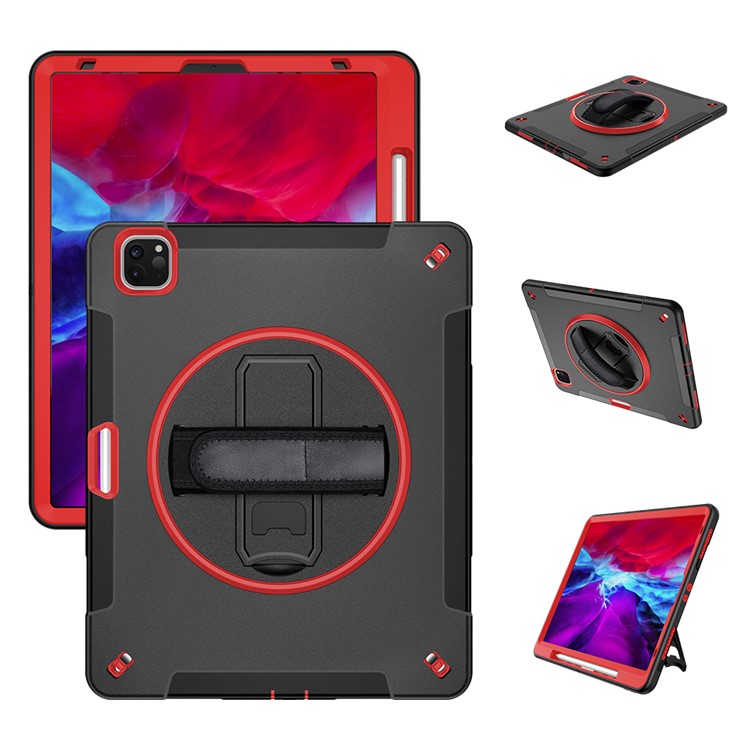 360° Swivel Handy Strap Kickstand PC + Silicone Hybrid Tablet Case with Shoulder Strap for iPad Pro 12.9-inch (2020)/(2018) - Rose-28