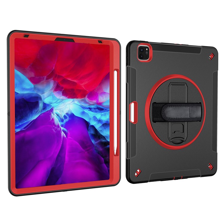 360° Swivel Handy Strap Kickstand PC + Silicone Hybrid Tablet Case with Shoulder Strap for iPad Pro 12.9-inch (2020)/(2018) - Rose-3