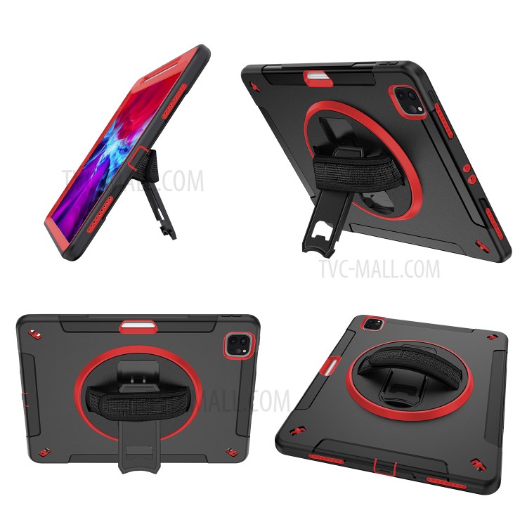360° Swivel Handy Strap Kickstand PC + Silicone Hybrid Tablet Case with Shoulder Strap for iPad Pro 12.9-inch (2020)/(2018) - Rose-30
