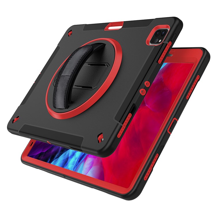 360° Swivel Handy Strap Kickstand PC + Silicone Hybrid Tablet Case with Shoulder Strap for iPad Pro 12.9-inch (2020)/(2018) - Rose-4