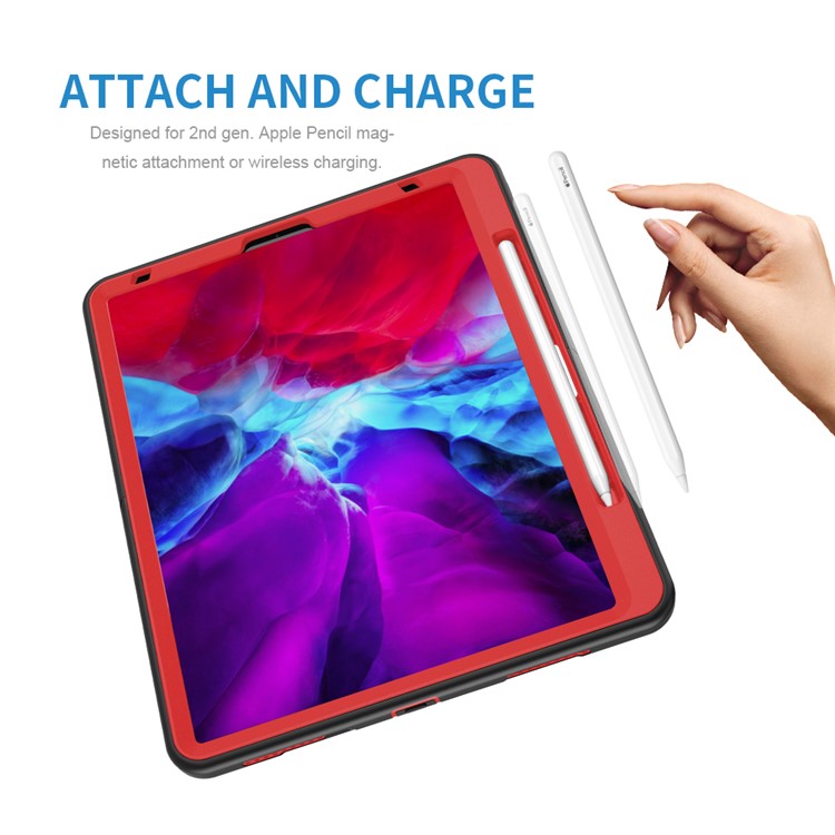 360° Swivel Handy Strap Kickstand PC + Silicone Hybrid Tablet Case with Shoulder Strap for iPad Pro 12.9-inch (2020)/(2018) - Rose-7