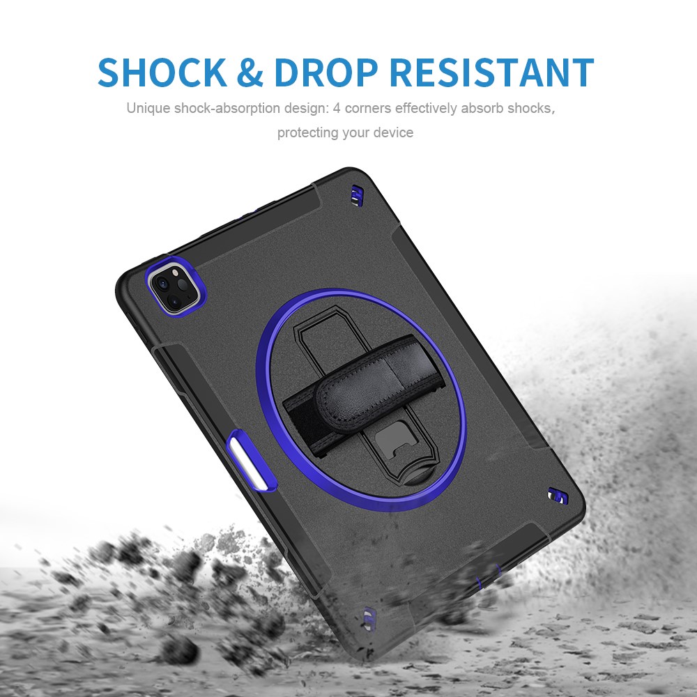 360° Swivel Handy Strap Kickstand PC + Silicone Hybrid Tablet Case with Shoulder Strap for iPad Pro 12.9-inch (2020)/(2018) - Blue-11