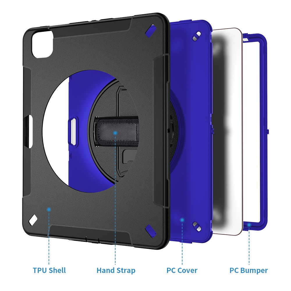 360° Swivel Handy Strap Kickstand PC + Silicone Hybrid Tablet Case with Shoulder Strap for iPad Pro 12.9-inch (2020)/(2018) - Blue-13