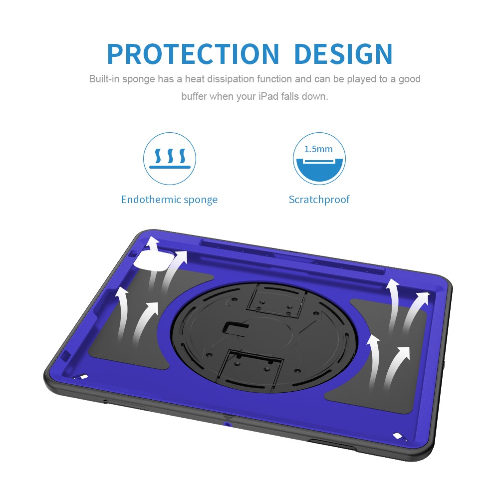 360° Swivel Handy Strap Kickstand PC + Silicone Hybrid Tablet Case with Shoulder Strap for iPad Pro 12.9-inch (2020)/(2018) - Blue-16