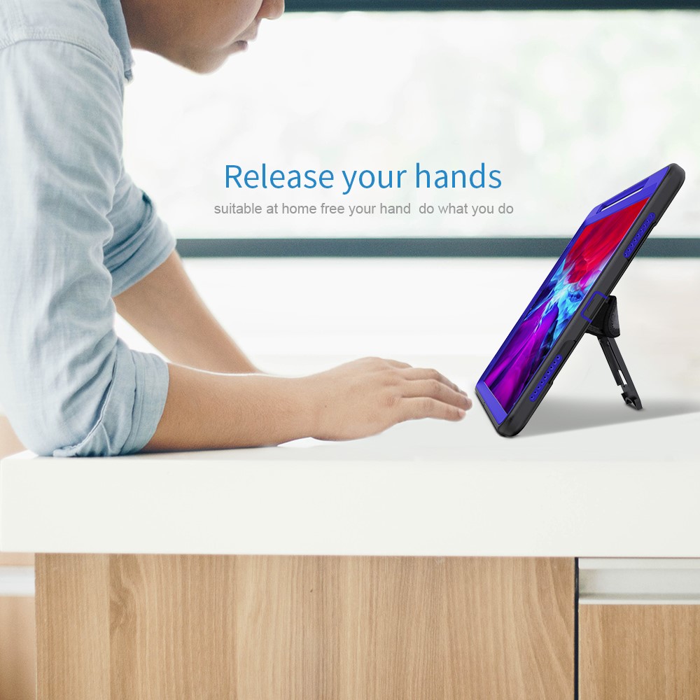 360° Swivel Handy Strap Kickstand PC + Silicone Hybrid Tablet Case with Shoulder Strap for iPad Pro 12.9-inch (2020)/(2018) - Blue-18