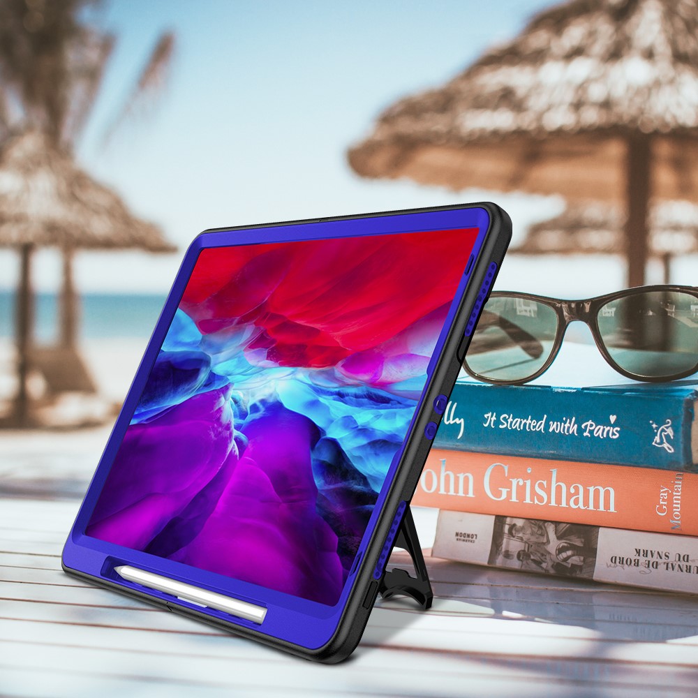 360° Swivel Handy Strap Kickstand PC + Silicone Hybrid Tablet Case with Shoulder Strap for iPad Pro 12.9-inch (2020)/(2018) - Blue-19