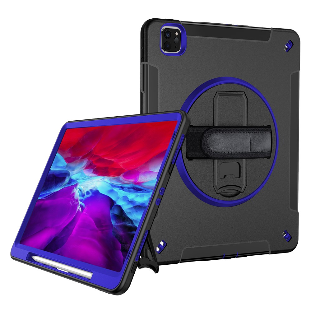 360° Swivel Handy Strap Kickstand PC + Silicone Hybrid Tablet Case with Shoulder Strap for iPad Pro 12.9-inch (2020)/(2018) - Blue-2