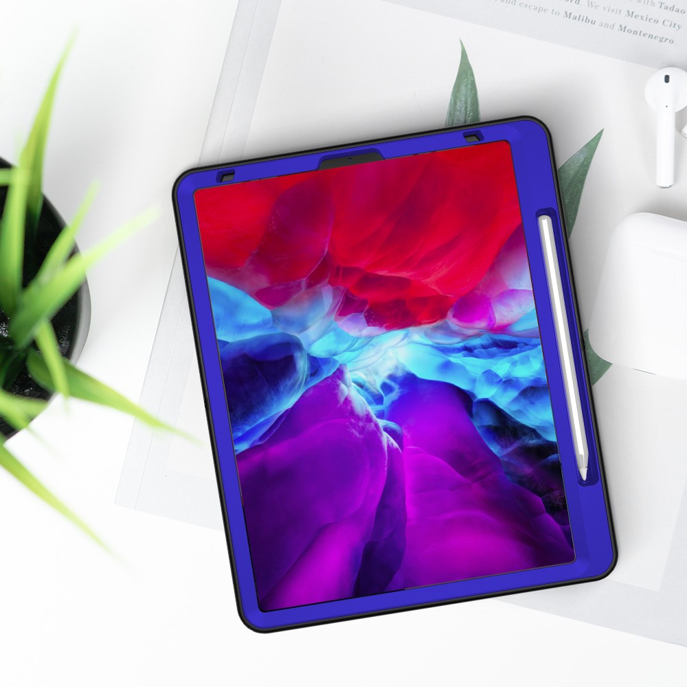 360° Swivel Handy Strap Kickstand PC + Silicone Hybrid Tablet Case with Shoulder Strap for iPad Pro 12.9-inch (2020)/(2018) - Blue-21